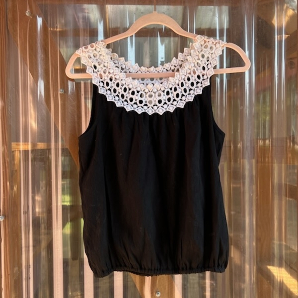 Coldwater Creek Black Tank Top with White Crochet Neckline